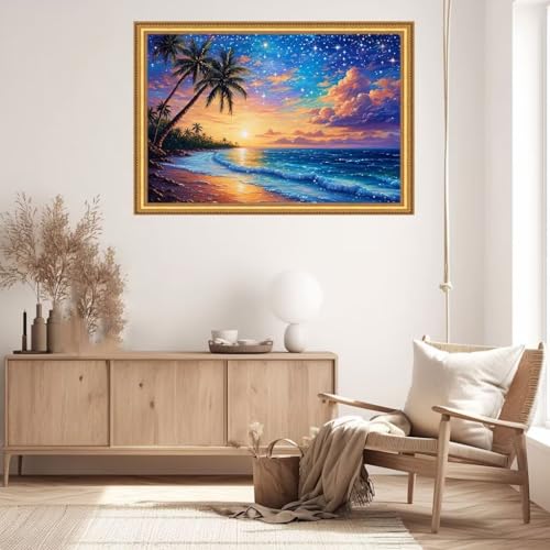 Diamond Painting Sternenhimmel Diamond Painting Erwachsene, Kokosnussbaum Diamant Painting Bilder Kinder, DIY Diamant Painting Crystal Art Mosaikherstellung Bastelset, Wohnzimmer Deko 20x30cm BJ-544 von Binaoung