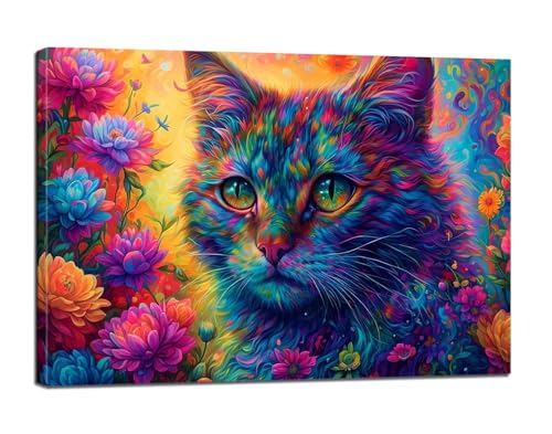 Katze Malen Nach Zahlen Erwachsene,Malen Nach Zahlen Chrysantheme Paint by Numbers Anfänger,DIY Handgemalt Leinwand Ölgemälde Kit mit Pinseln und Acrylpigment,Ohne Rahmen,Zimmer Deko 24x32 Zoll BJ-22 von Binaoung