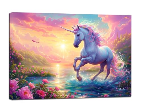 Malen Nach Zahlen Erwachsene Einhorn Malen Nach Zahlen Sonnenaufgang Malen Nach Zahlen Kinder,DIY Handgemalt Ölgemälde Paint by Numbers Bastelset mit Pinseln und Acrylfarbe,40x50cm (Rahmenlos) BJ-323 von Binaoung