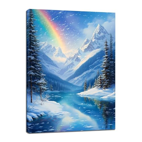 Malen Nach Zahlen Erwachsene Winter Malen Nach Zahlen Regenbogen Malen Nach Zahlen Kinder,DIY Handgemalt Ölgemälde Paint by Numbers Bastelset mit 3 - Pinseln und Acrylfarbe,20x30cm (Rahmenlos) BJ-655 von Binaoung