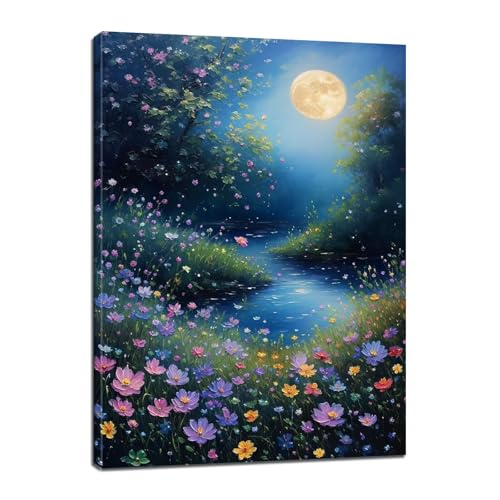 Mond Malen Nach Zahlen Erwachsene,Malen Nach Zahlen Chrysantheme Paint by Numbers Anfänger,DIY Handgemalt Leinwand Ölgemälde Kit mit Pinseln und Acrylpigment,Ohne Rahmen,Zimmer Deko 20x28 Zoll BJ-710 von Binaoung