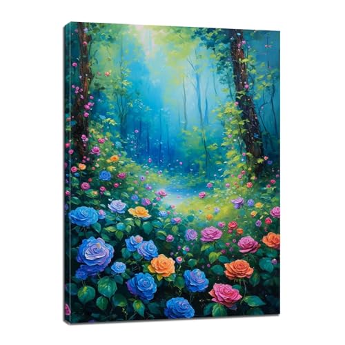 Rose Malen Nach Zahlen Erwachsene, Malen Nach Zahlen Garten Paint by Numbers Anfänger, DIY Handgemalt Leinwand Ölgemälde Kit mit Pinseln und Acrylpigment, Ohne Rahmen, Zimmer Deko 12x16 Zoll BJ-708 von Binaoung