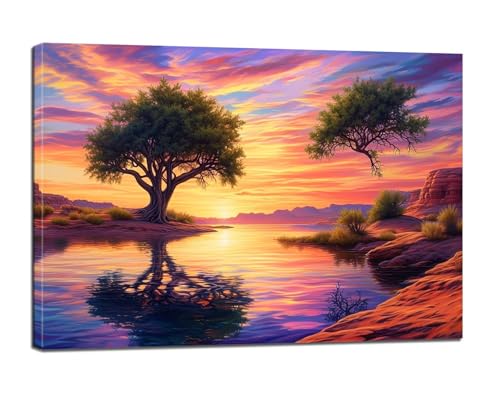 Sonnenaufgang Malen Nach Zahlen Erwachsene,Malen Nach Zahlen Baum Paint by Numbers Anfänger,DIY Handgemalt Leinwand Ölgemälde Kit mit Pinseln und Acrylpigment,Ohne Rahmen,Zimmer Deko 20x28 Zoll BJ-246 von Binaoung