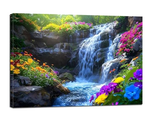 Wasserfall Malen Nach Zahlen Erwachsene,Malen Nach Zahlen Blume Paint by Numbers Anfänger,DIY Handgemalt Leinwand Ölgemälde Kit mit Pinseln und Acrylpigment,Ohne Rahmen,Zimmer Deko 20x28 Zoll BJ-236 von Binaoung