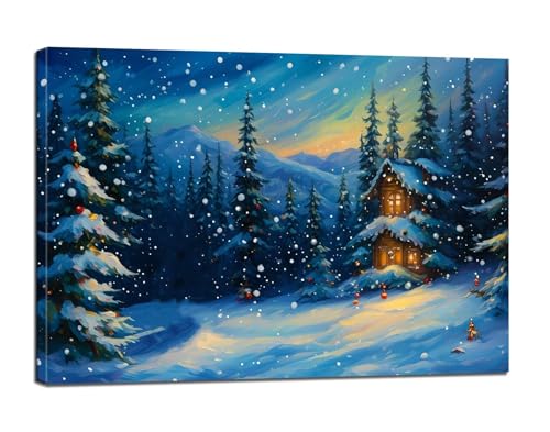 Weihnachten Malen Nach Zahlen Erwachsene,Malen Nach Zahlen Schnee Paint by Numbers Anfänger,DIY Handgemalt Leinwand Ölgemälde Kit mit Pinseln und Acrylpigment,Ohne Rahmen,Zimmer Deko 28x36 Zoll BJ-28 von Binaoung