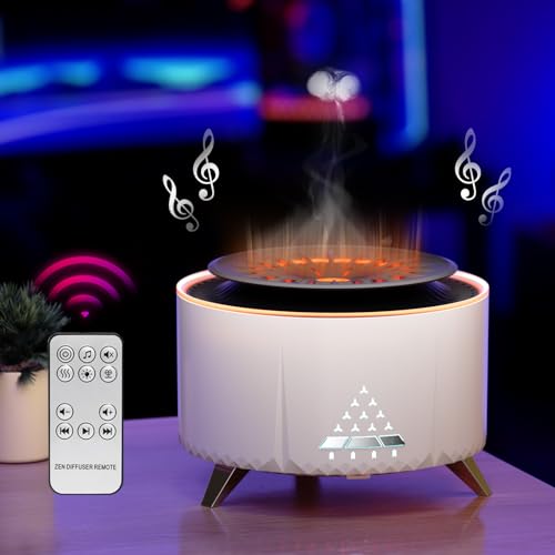 Flammen Aroma Diffuser mit Bluetooth Lautsprecher, 350mL Luftbefeuchter Schlafzimmer, 2 Spray Muster DuftöL Diffuser,Air Diffuser Humidifier mit 7 Farben LED-Licht, 7 Naturklänge für Kinder (Stil3) von Bindokun