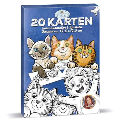 Bine Brändle - Katzen Kartenset - 20 Motive zum Ausmalen & Basteln - Format ca. 17,6 x 12,5 cm von Bine Brändle
