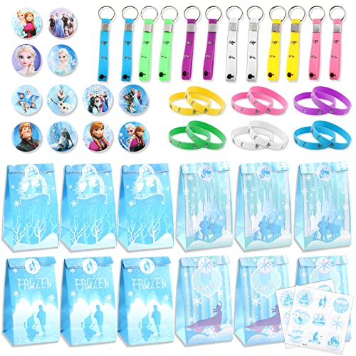 48Pcs Frozen Geburtstags Party Mitgebsel, ELSA Prinzessin Spielzeug Zubehör, Silikon Armband Badge Aufkleber für Kindergeburtstag Mädchen Party von Binggunyo