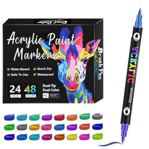 Biniveil Doppelend-Marker für Kinder, Skizzierstifte, Kunstmarker für Erwachsene, Acrylfarben, Skizzieren, Zeichnen, Marker für Künstler, Schulbedarf von Biniveil