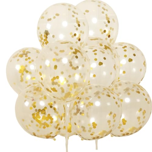 Biniveil Goldfarbene Konfetti-Ballons, Latex-Luftballons, 30,5 cm, Konfetti-Ballons, mehrfarbige Pailletten-Ballon-Dekoration mit goldenem Papier für Hochzeit und Babyparty von Biniveil