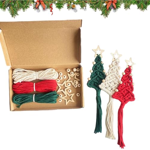 Biniveil Makramee-Weihnachtsschmuck, Baumschmuck-Makramee-Set, Makramee-Zubehör-Set, Makramee-Starter, Weihnachtsbaum-Anhänger für Urlaubsdekoration von Biniveil