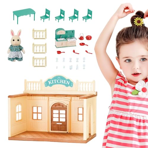 Biniveil Puppenhaus-Bausätze zum Bauen,Puppenhaus-Bausatz aus Holz - Fine Motor Toys Tiny House Spielset | Holzbausatz mit Möbeln, Spielzeug für Kleinkinder, Miniatur-Puppenhaus-Set, Rollenspiel für von Biniveil