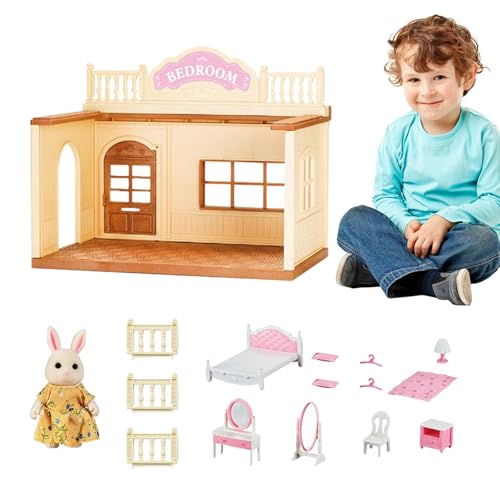 Biniveil Puppenhaus-Bausätze zum Bauen,Puppenhaus-Bausatz aus Holz - Winziges Puppenhaus-Spielset-Raummodell | Holzbausatz mit Möbeln, Spielzeug für Kleinkinder, Miniatur-Puppenhaus-Set, Rollenspiel von Biniveil