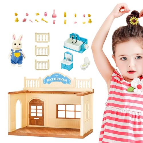 Biniveil Puppenhaus-Set aus Holz, Kleinkind-Puppenhaus | Raummodell für Feinmotorikspielzeug | Holzbausatz mit Möbeln, Spielzeug für Kleinkinder, Miniatur-Puppenhaus-Set, Rollenspiel für Kinder ab 3 von Biniveil