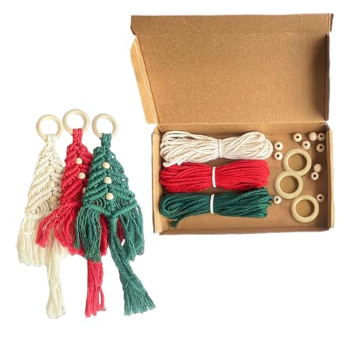 Biniveil Weihnachten Makramee Kit | Baumschmuck Makramee Kit | Makramee Ornamente, Weihnachtsbaum Anhänger, Makramee Starter für Weihnachtsbaum Kamin von Biniveil