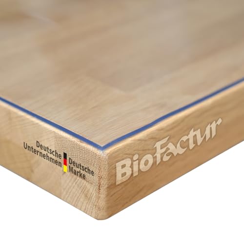 BioFactur Tischfolie transparent nach maß | glasklar durchsichtige tischdecke | 2 mm tischschutz transparent | Abwaschbar | Gerader Kante schreibtischunterlage (Transparent, 120 x 110 cm) von BioFactur