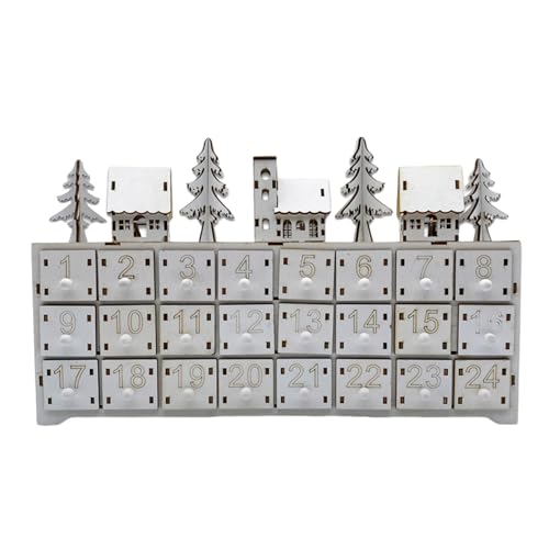 Biookhm Beleuchteter Holz-Adventskalender mit 24 Staufächern, Weihnachts-LED-beleuchteter Countdown-Dekoration, Partyzubehör von Biookhm