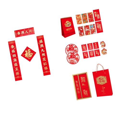 Traditionelles chinesisches Neujahrsdekor-Set mit Schlangenmotiven, Geldumschlägen und Glücks-Charakter-Symbol von Biookhm