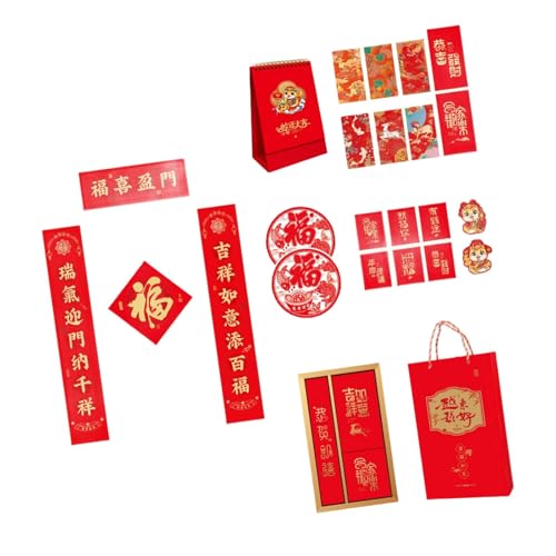 Traditionelles chinesisches Neujahrsdekor-Set mit Schlangenmotiven, Geldumschlägen und Glücks-Charakter-Symbol von Biookhm