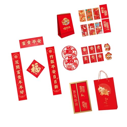 Traditionelles chinesisches Neujahrsdekor-Set mit Schlangenmotiven, Geldumschlägen und Glücks-Charakter-Symbol von Biookhm