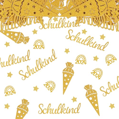 100 Stück Schulkind Deko Konfetti, 2024 Deko Einschulung Mädchen Junge, Glitzer Streudeko Einschulung Zuckertüte Confetti, Schultüte Tischdekoration, für Deko Schuleinführung, Schulanfang (Golden) von Bipl