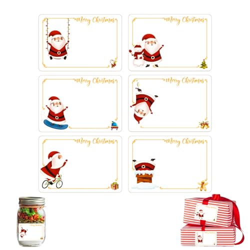 120 Stück Weihnachten Aufkleber, Beschreibbar Etiketten Selbstklebend Deko Sticker, Merry Christmas Geschenkaufkleber, Weihnachtsmann Klebeetiketten, für Weihnachtskarten Geschenktüten Dekorieren von Bipl