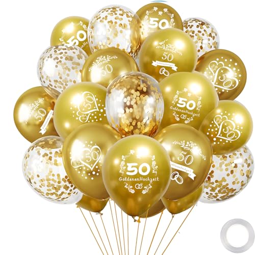 20 Stück Hochzeitstag Luftballons, Goldenen Hochzeit Deko Latexballons, Frauen Männer Jubiläum 50. Deko, für Hochzeit Feier Jubiläum Party von Bipl