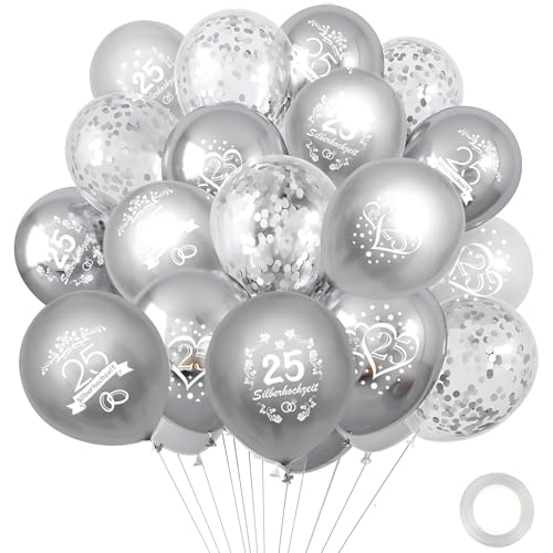 20 Stück Hochzeitstag Luftballons, Silberhochzeit Deko Latexballons, Frauen Männer Jubiläum 25. Deko, für Hochzeit Feier Jubiläum Party von Bipl