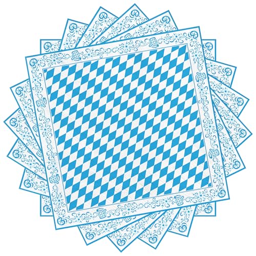 20 Stück Oktoberfest Servietten Bayrische Deko, 33 x 33cm Blau Weiß Karierte Tissue, Einweg Tischdekoration Servietten, Servietten für das Münchner Oktoberfest von Bipl