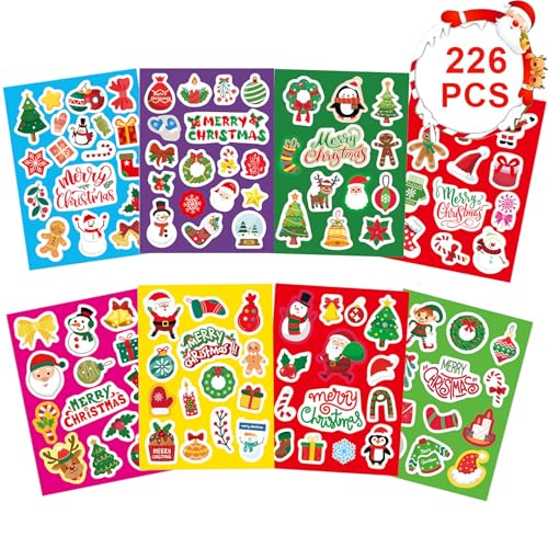 226 Stück Aufkleber Weihnachten, Weihnachtsmotive Weihnachtssticker, Weihnachten Kinder Selbstklebend Geschenkaufkleber, für Gestalten von Weihnachtskarten Adventskalender Scrapbook Fotoalben von Bipl