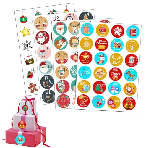 4 Stück Aufkleber Adventskalender Zahlen,Adventskalender Aufkleber,Adventskalender Sticker 1-24,Adventskalenderzahlen Etiketten Selbstklebend,für Weihnachten Basteln und Dekorieren Kalender Geschenke von Bipl