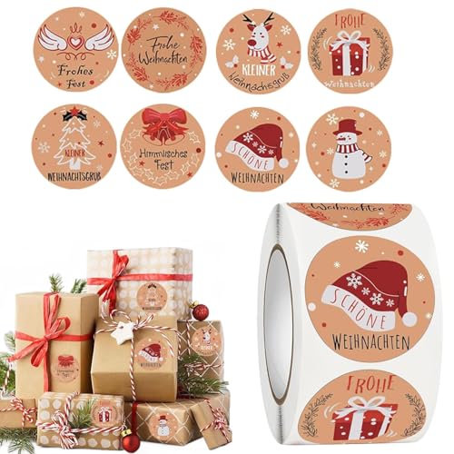 500 Stück Aufkleber Weihnachten,Rund Frohe Weihnachten Sticker,Vintage Selbstklebend Etiketten,Kraftpapier Weihnachtsaufkleber auf Rolle,für Geschenkverpackungen Party Umschlag Dekoration usw (2.5CM) von Bipl