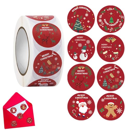 500 Stück Weihnachtssticker, Geschenketiketten Aufkleber Weihnachten, 2.5cm Rotundität Weihnachtsaufkleber Selbstklebend, DIY Deko Christmas Stickers, für Weihnachten Karten Umschläge Geschenktüten von Bipl