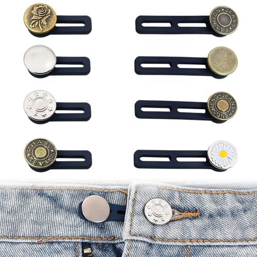 8 Stück Hosenbunderweiterung Knopf, Metall Knopf Bund, Hosen Expander Button, Einstellbar Einziehbare Hosenknopf, Hosenknopf Verlängerung, für Jeans Hosen, Hemd, Hosenerweiterung Schwangerschaft von Bipl