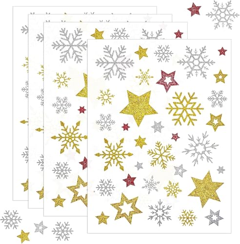 8 Stück Weihnachtssticker Selbstklebend, Glitzer Weihnachten Schneeflocken Sterne Sticker, Geschenketiketten Aufkleber Weihnachten, für Karten Umschläge Geschenktüten Adventskalender Weihnachtsdeko von Bipl