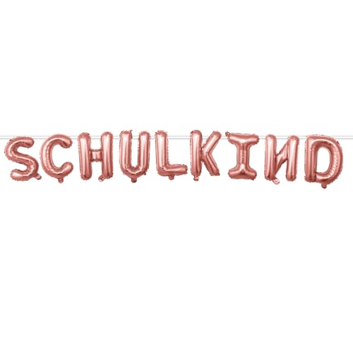 Einschulung Deko, Schulkind Folien Ballons Girlande Banner, Hänge Schulkind Luftballon Banner Deko, für Schuleinführung Einschulung Schulanfang Schulstart Dekoration Mädchen Jungen (Roségold) von Bipl