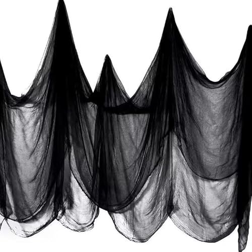 Halloween Gruseliger Stoff,1Stück Groß Schwarzes Halloween Gruseliger Dekostoffe 500x216CM Halloween Dekoration Schwarze Gaze Halloween Deko Schwarz Tuch Stoff Für Halloween-Dekoration,Halloween Deko von Bipl