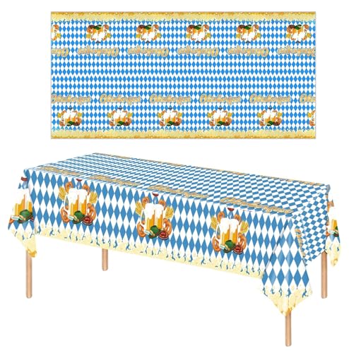 Oktoberfest Tischdecke Deko, 137 x 274cm Blau Weiß Bayerisch Tischdeko, Waschbar Bayrische Oktoberfest Tischband, für Oktoberfest Drinnen und Draußen Party Zubehör von Bipl