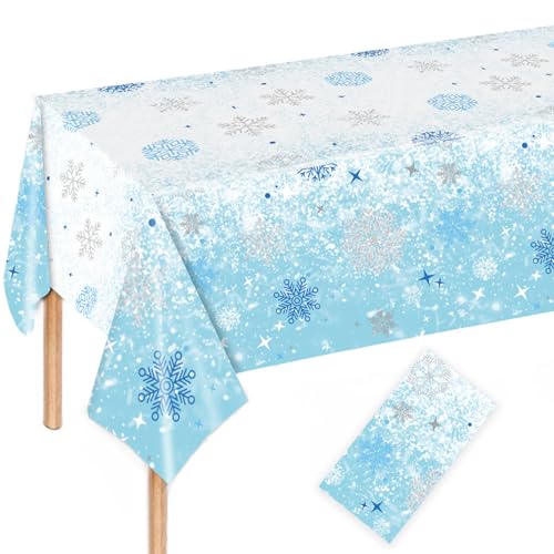 Schneeflocken Tischdecke Weihnachten, Weihnachten Wasserdicht Tischdecke, 137x274cm Rechteckiger Schnee Plastik Tischabdecke, für Weihnachten Winter Mädchen Party Frozen Geburtstagsdeko von Bipl