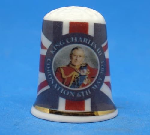 Birchcroft China Birchcroft Fingerhut aus Porzellan, Sammlerstück, King Charles 111 und Union Jack-Flagge, Weiß von Birchcroft China