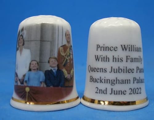 Birchcroft China Porzellan-Fingerhut zum Sammeln, Prinz William und Familie bei Jubiläumsparade, Weiß von Birchcroft China