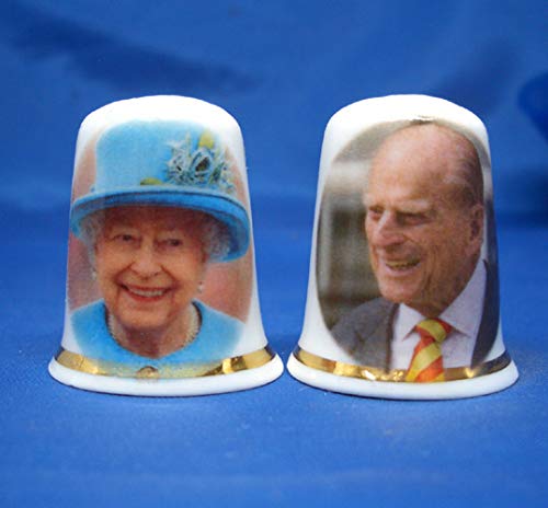 Birchcroft Porzellan-Fingerhut zum Sammeln, 1 Paar H M Queen & Prinz Philip von Birchcroft China