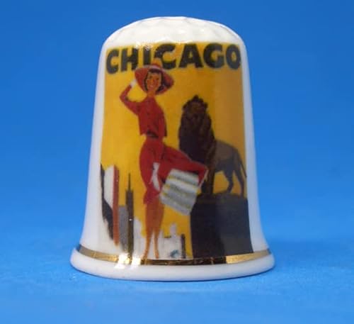 Birchcroft Porzellan-Fingerhut zum Sammeln – Reiseposter Chicago – mit Box von Birchcroft China