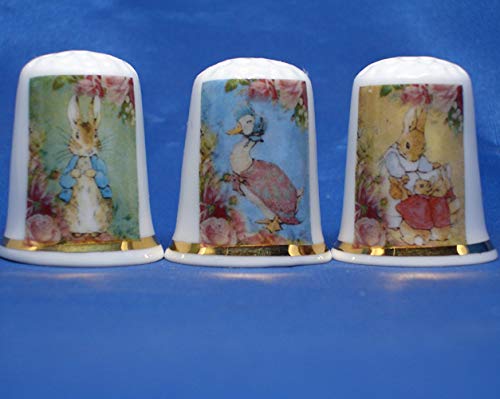 Porzellan-Fingerhüte, 3 Stück, Beatrix Potter Blumen von Birchcroft China