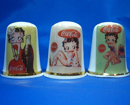 Porzellan-Fingerhüte, 3 Stück, Betty Boop & Coca Cola Poster von Birchcroft China