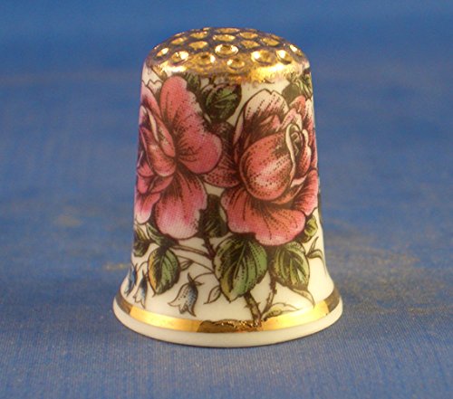 Porzellan-Fingerhut zum Sammeln – Vintage Floral Roses mit Geschenk-Box von Birchcroft China