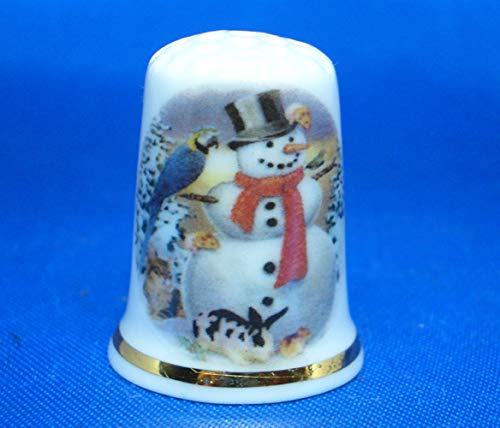 Porzellan-Fingerhut zum Sammeln – Weihnachten Schneemann und Freunde in Geschenkbox von Birchcroft China