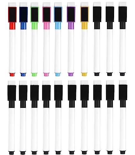 Birshe 20 Stück Whiteboard Marker，Whiteboard Stifte Whiteboard Marker Abwischbar Whiteboard Marker Magnetisch Rundspitze,Trocken Abwischbar,3 in 1 Board Marker mit Radierer für Büro,Schule,Zuhause von Birshe