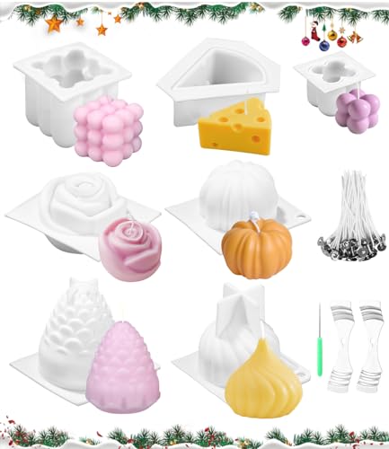 Birshe Kerzen Silikonform 3D,Silikon Kerzenwachs Formen Antihaft Bubble Candle Silikonform Kerzen-Gießen Formen mit 50Pcs Kerzendocht Rose Kerzengießform Candle Mold zum Gießen als Heimdekoration von Birshe