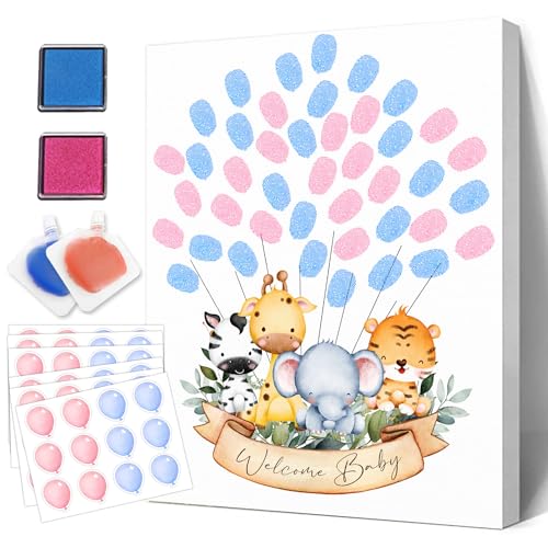 BirDerr Geschlecht offenbarung Party Fingerabdruck Baum Schild Elefant Thema Leinwand Babyparty Gästebuch Woodland Baby Shower Gästebuch Geschlecht Offenbarung Andenken von BirtDerr